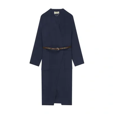 Vanessa Bruno Valeran Coat With Removable Scarf In Bleu Marine