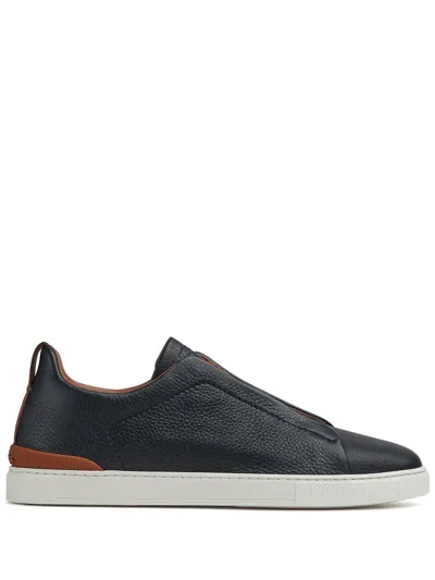 Zegna Black Triple Stitch™ Low-top Sneakers In Navy