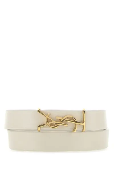 Saint Laurent Logo Plaque Bracelet In Beige