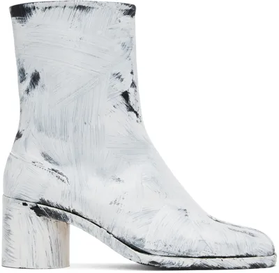 Maison Margiela Tabi Leather Bianchetto Boots In Black White