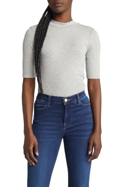 Frame Rib-knit Mock Turtleneck Top In Gris Heather