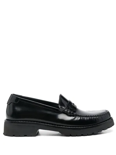 Saint Laurent Le Loafer High-shine Finish Flat Shoes In Black