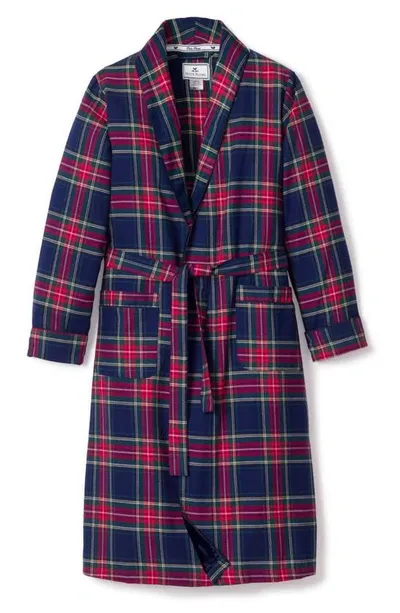 Petite Plume Windsor Tartan Cotton Robe In Navy