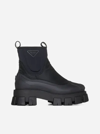 Prada Monolith Re-nylon Gabardine Boots In Black