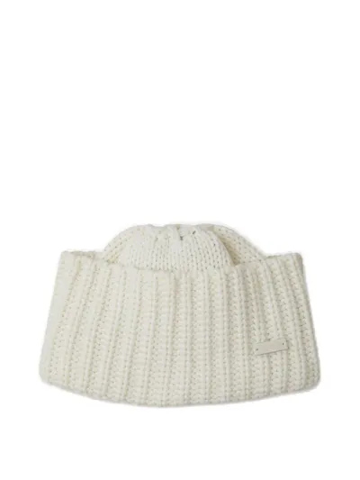 Saint Laurent Logo Patch Beanie In White