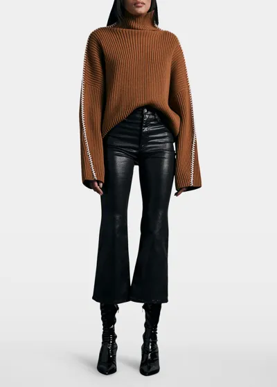 Rag & Bone Casey Coated Cropped High-rise Flared Jeans In Black