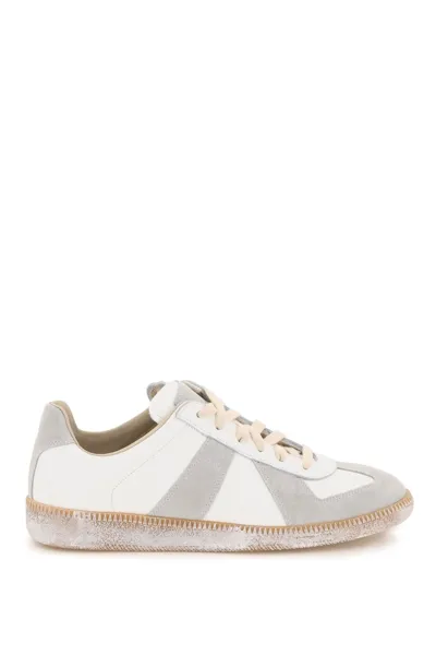 Maison Margiela White Leather Replica Sneakers In White,grey