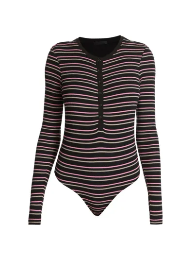 Atm Anthony Thomas Melillo Striped Henley Bodysuit In Black Combo