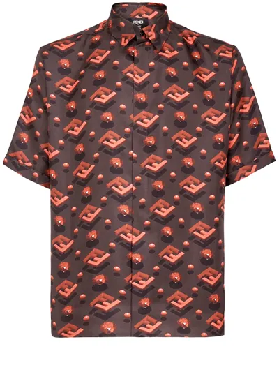 Fendi All-over Graphic Printed Short-sleeved Shirt In Rubino