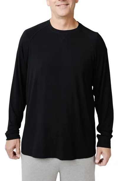 Cozy Earth Stretch Long Sleeve Crewneck T-shirt In Black