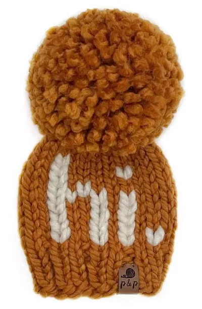 Pine + Poppy Kids' Hi Intarsia Pompom Hat In Golden Orange