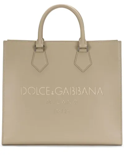 Dolce & Gabbana Laser-cut Logo Tote Bag In Neutrals