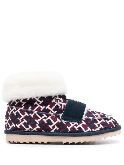 Tommy Hilfiger Monogram Fleece-trim Slippers In Rot