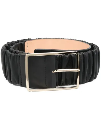 Agl Attilio Giusti Leombruni Leather Ruched Belt In Black