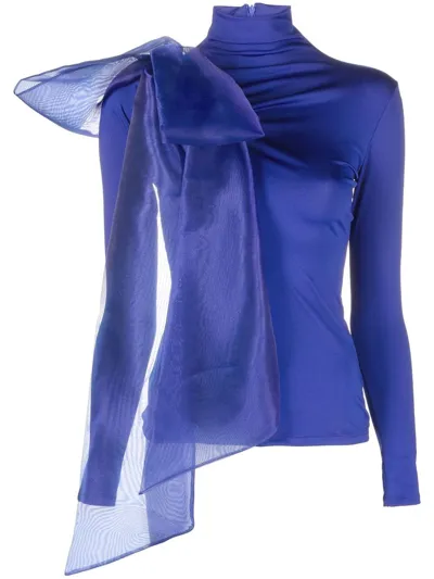 Atu Body Couture Bow-detail Turtle Neck Top In Blau