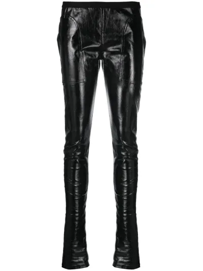 Rick Owens Wax-coated Straight-leg Trousers In Black