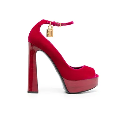 Tom Ford Pink Padlock 145 Velvet Platform Sandals In Crimson Pink