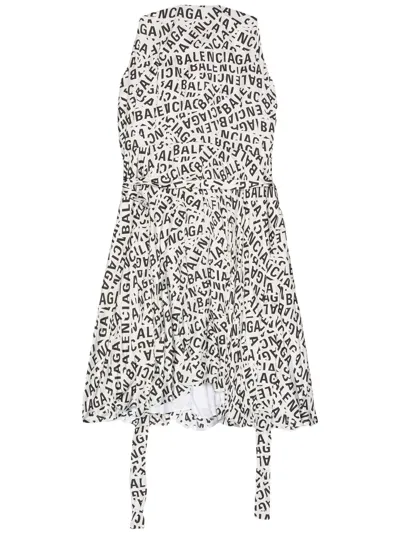 Balenciaga Logo-print Midi Dress In Grey