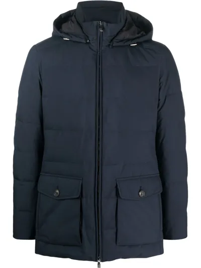 Corneliani Hooded Down Coat In Blau