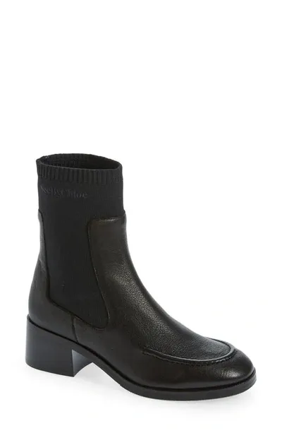 See By Chloé Wendy Stretch-knit Leather Chelsea Boots In Black