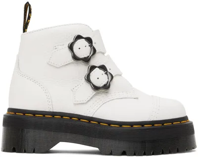 Dr. Martens' Devon Flower Buckle Leather Platform Boots In White