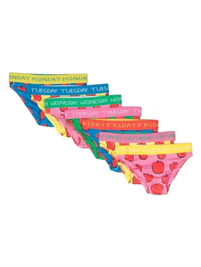 Stella Mccartney Kids' Slogan-waistband Patterned Briefs Set Of 7 In Blue