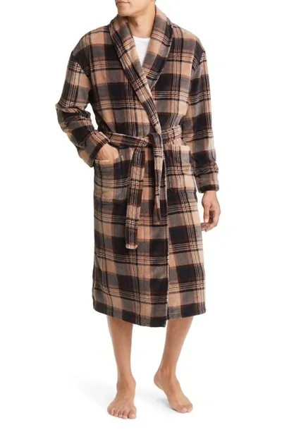 Majestic Plaid Fleece Robe In Coffee