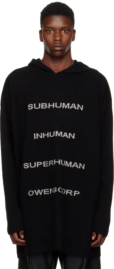 Rick Owens Tommy Black Hooded Cashmere-blend Sweatshirt In Black Pearl