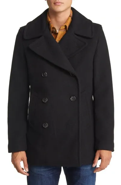 Schott Nyc Slim Fit Wool Naval Officer's Coat In Black