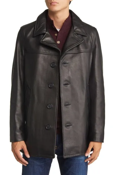 Schott Cowhide Leather Car Coat In Black