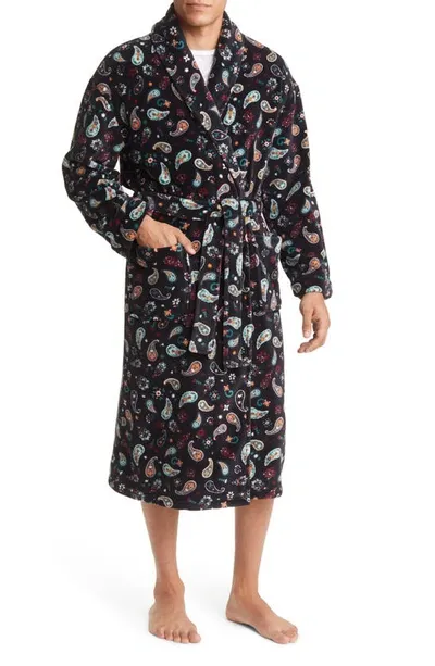 Majestic Paisley Fleece Robe In Black Paisley