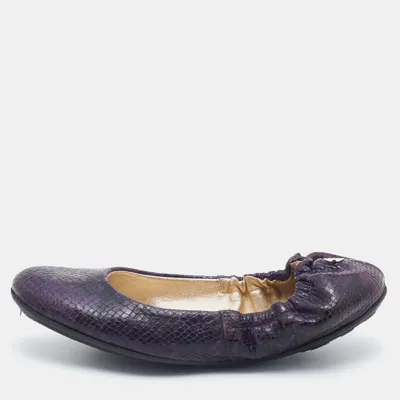 Pre-owned Jimmy Choo Purple/black Python Embossed Leather Scrunch Ballet Flats Size 36.5