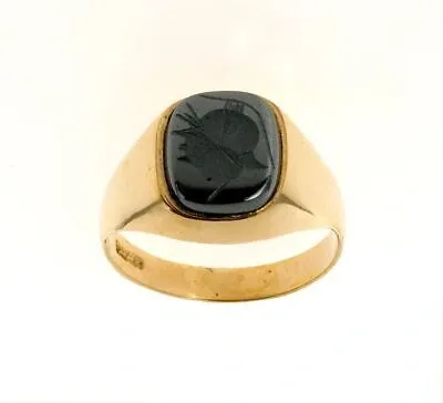 Pre-owned Markenlos Vintage Gold Und Schwarz Onyx Siegel Ring Punziert