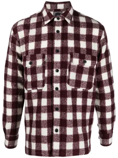 Destin Checked Wool-blend Shirt In Bordeaux