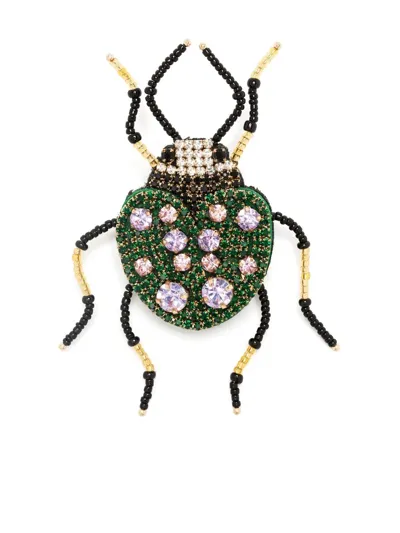 Essentiel Antwerp Crystal-embellished Ladybird Brooch In Grün