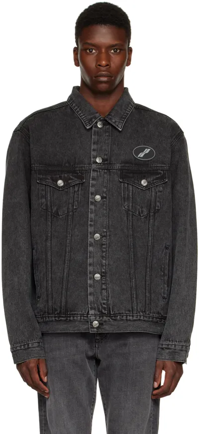 We11 Done Black Oversized Denim Jacket In Washed Black