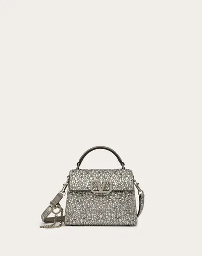 Valentino Garavani Vsling Mini Handbag With Sparkling Embroidery Woman Crystal Uni In Pearl Grey