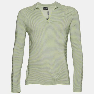 Pre-owned Giorgio Armani Green Striped Knit Long Sleeve Sweater S