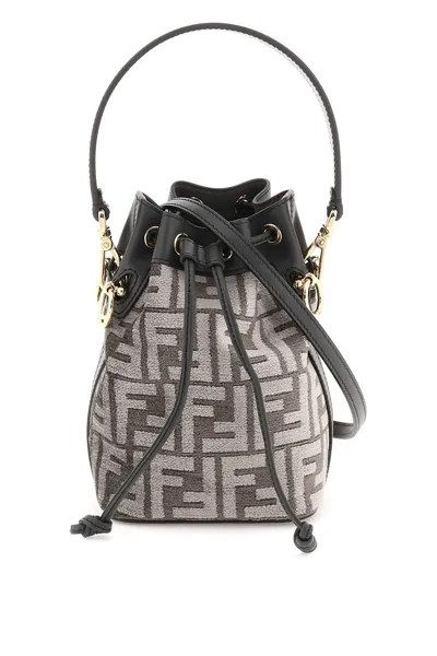 Fendi Tapestry Fabric Mon Tresor Mini Bucket Bag In Black