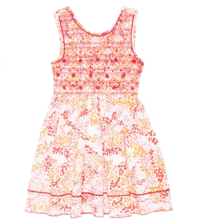 Poupette St Barth Kids' Amelie Embroidered Floral Cotton Dress In White Pink Tulipe