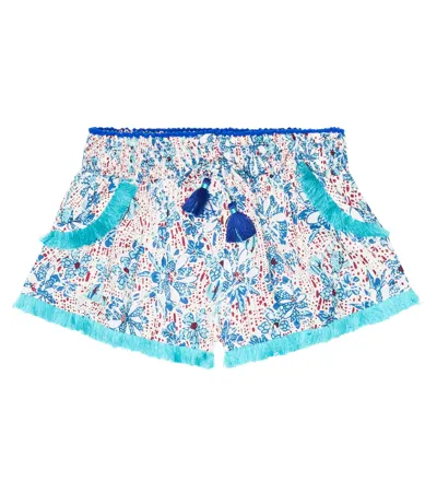 Poupette St Barth Kids' Lulu Floral Shorts In Blue Cactus