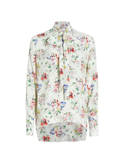 Rosetta Getty Scarf Neck Floral Shirt In Neutral