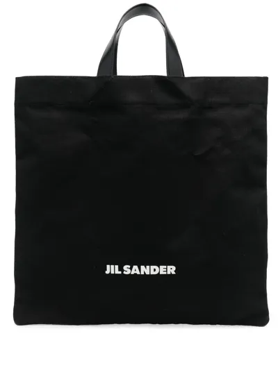 Jil Sander Logo-print Tote Bag In 黑色