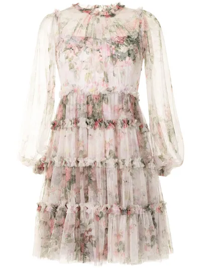 Needle & Thread Floral Swan Mini Dress In Neutrals