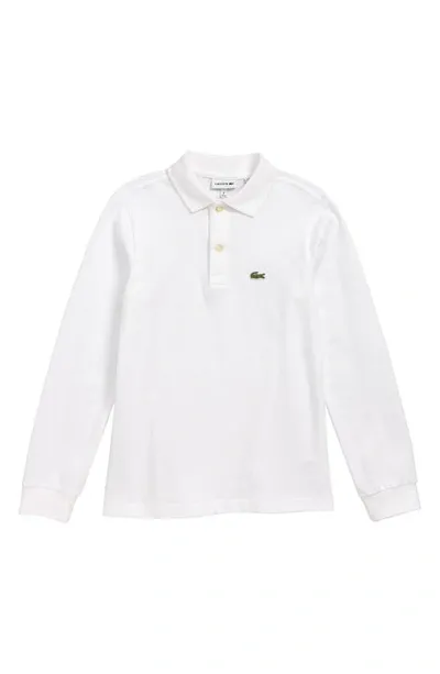 Lacoste Kids' Solid Long Sleeve Polo In White