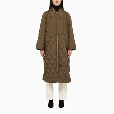 Ganni Long Brown Quilted Jacket