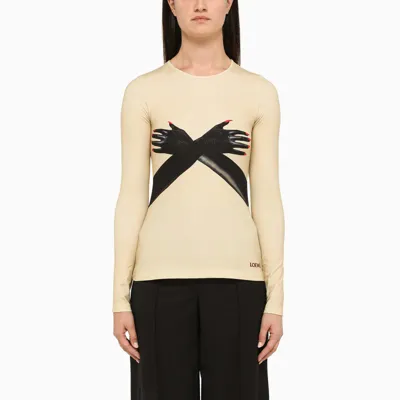 Loewe Long Sleeve Top With Print In Beige