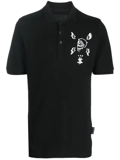 Philipp Plein Skull-print Polo Shirt In Schwarz