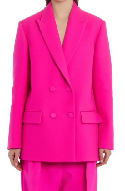 Valentino Oversized Double-breasted Wool And Silk-blend Crepe Blazer In Pink