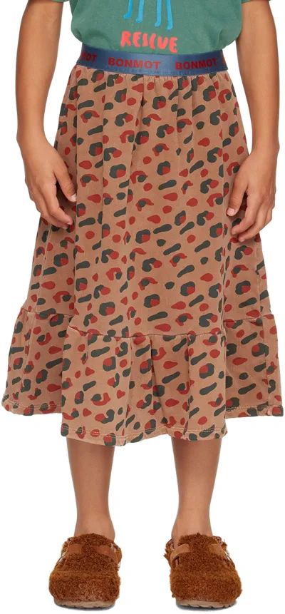 Bonmot Organic Kids Brown Leopard Frill Skirt In Wood